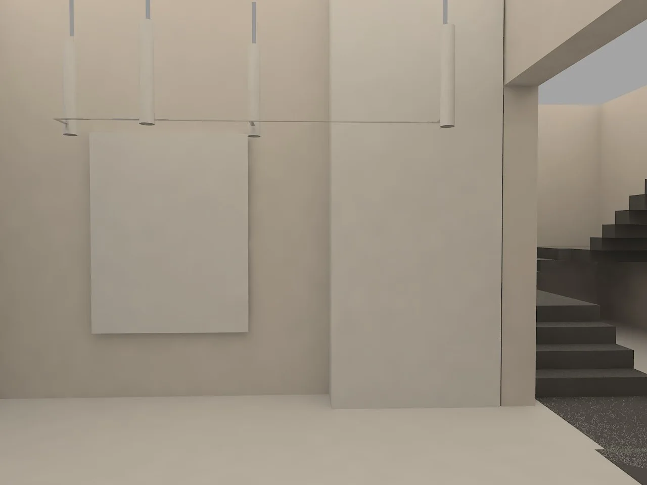 Architectural visualization of an interior with blank wall surfaces
