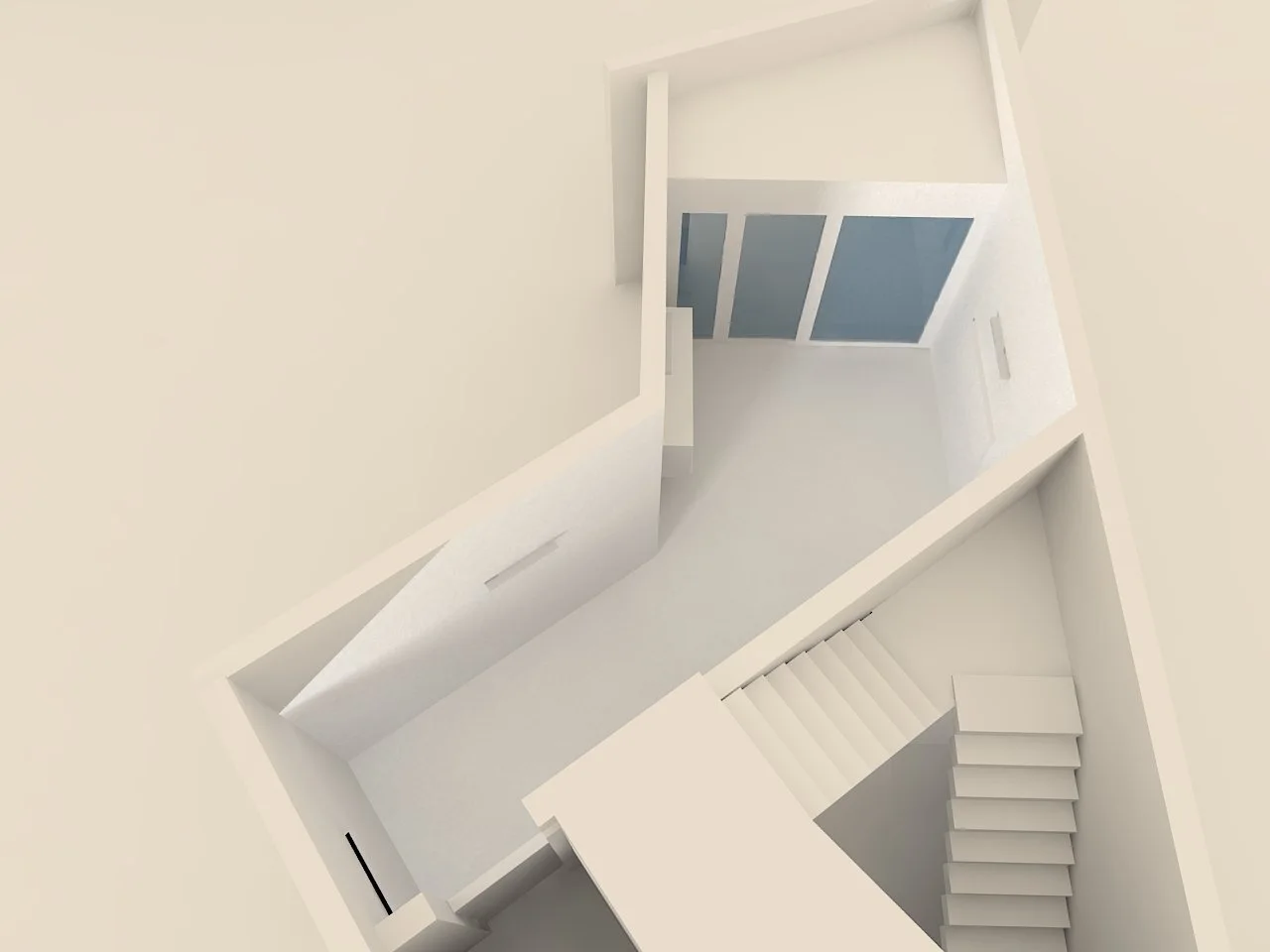 Architectural visualization of a stairwell from above
