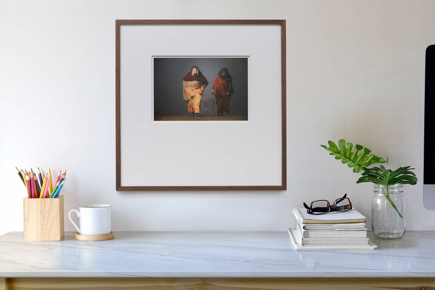 Visualisation d&rsquo;int&eacute;rieur avec l&rsquo;&oelig;uvre photographique &laquo; Coming back from yamuna river, Indien &raquo; d&rsquo;Andr&eacute; Wagner ; il ne s&rsquo;agit pas d&rsquo;une installation photographi&eacute;e.