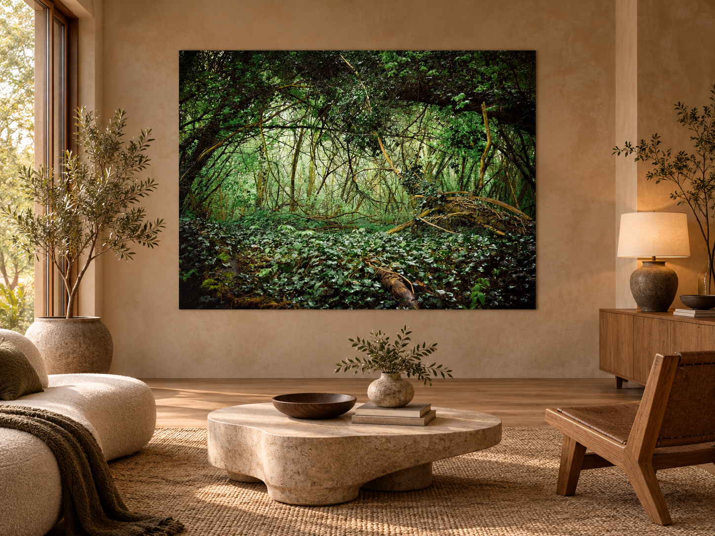 Raumvisualisierung mit der Fotokunst „Deutscher wald, Deutschland“ von André Wagner; keine fotografierte Installation.