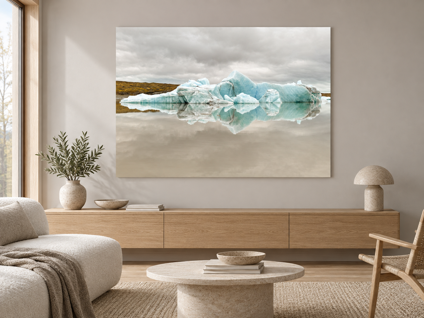 Visualisation d’intérieur avec l’œuvre photographique « Earthporn 2, Island » d’André Wagner ; il ne s’agit pas d’une installation photographiée.