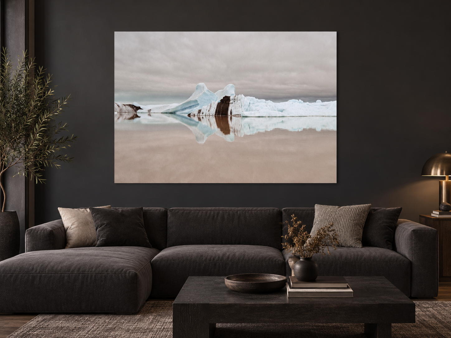 Interior visualization featuring the photographic artwork “Earthporn 3, Island” by André Wagner; not a photographed installation.
