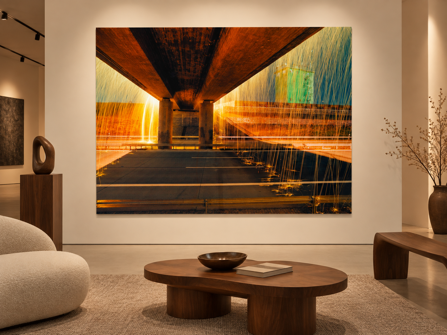 Visualisation d’intérieur avec l’œuvre photographique « Golden bridge 1, Deutschland » d’André Wagner ; il ne s’agit pas d’une installation photographiée.