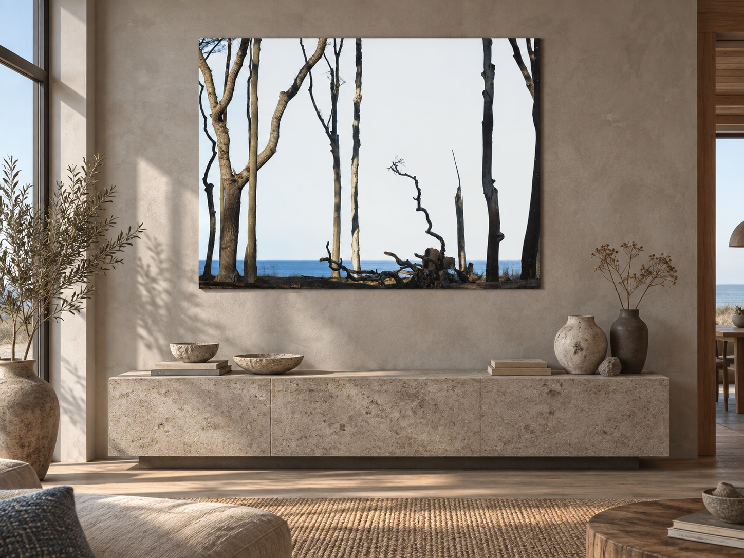 Visualisation d’intérieur avec l’œuvre photographique « Harlekine im wind 2, Deutschland » d’André Wagner ; il ne s’agit pas d’une installation photographiée.