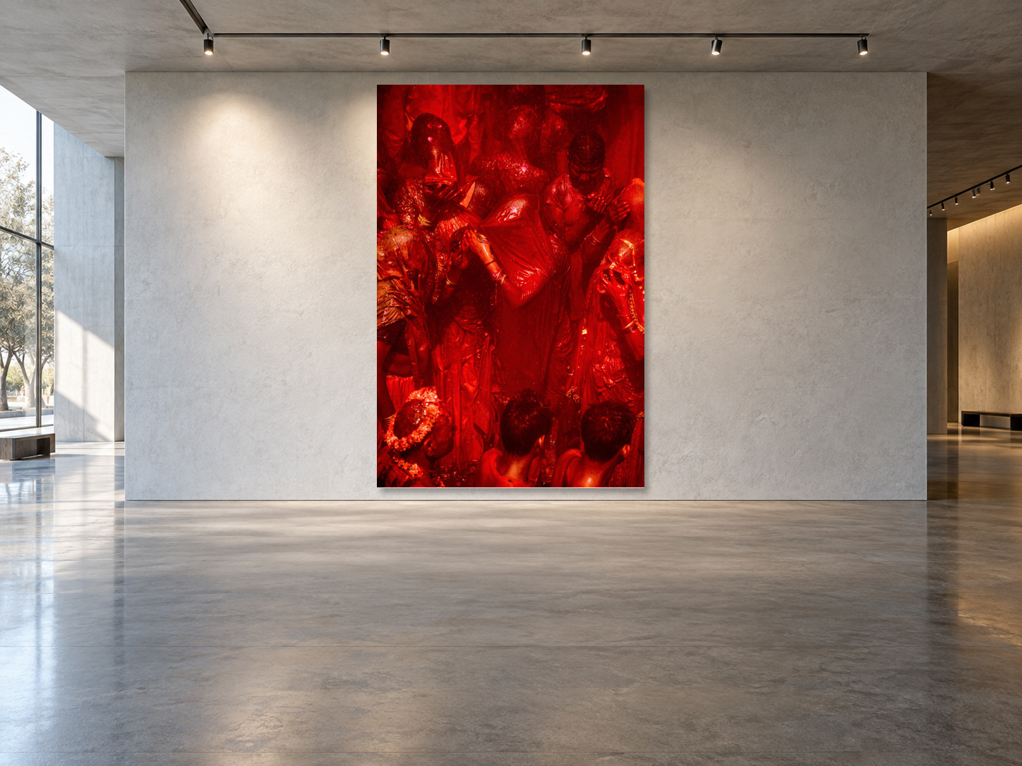 Visualisation d’intérieur avec l’œuvre photographique « Holi 1, Indien » d’André Wagner ; il ne s’agit pas d’une installation photographiée.