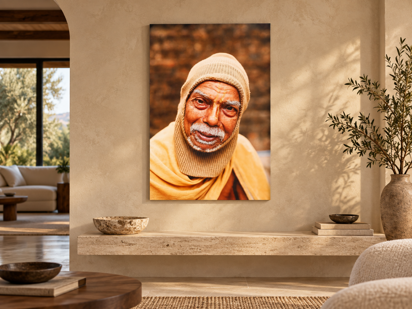 Visualisation d&rsquo;int&eacute;rieur avec l&rsquo;&oelig;uvre photographique &laquo; Jagannath puri sadhu, Indien &raquo; d&rsquo;Andr&eacute; Wagner ; il ne s&rsquo;agit pas d&rsquo;une installation photographi&eacute;e.