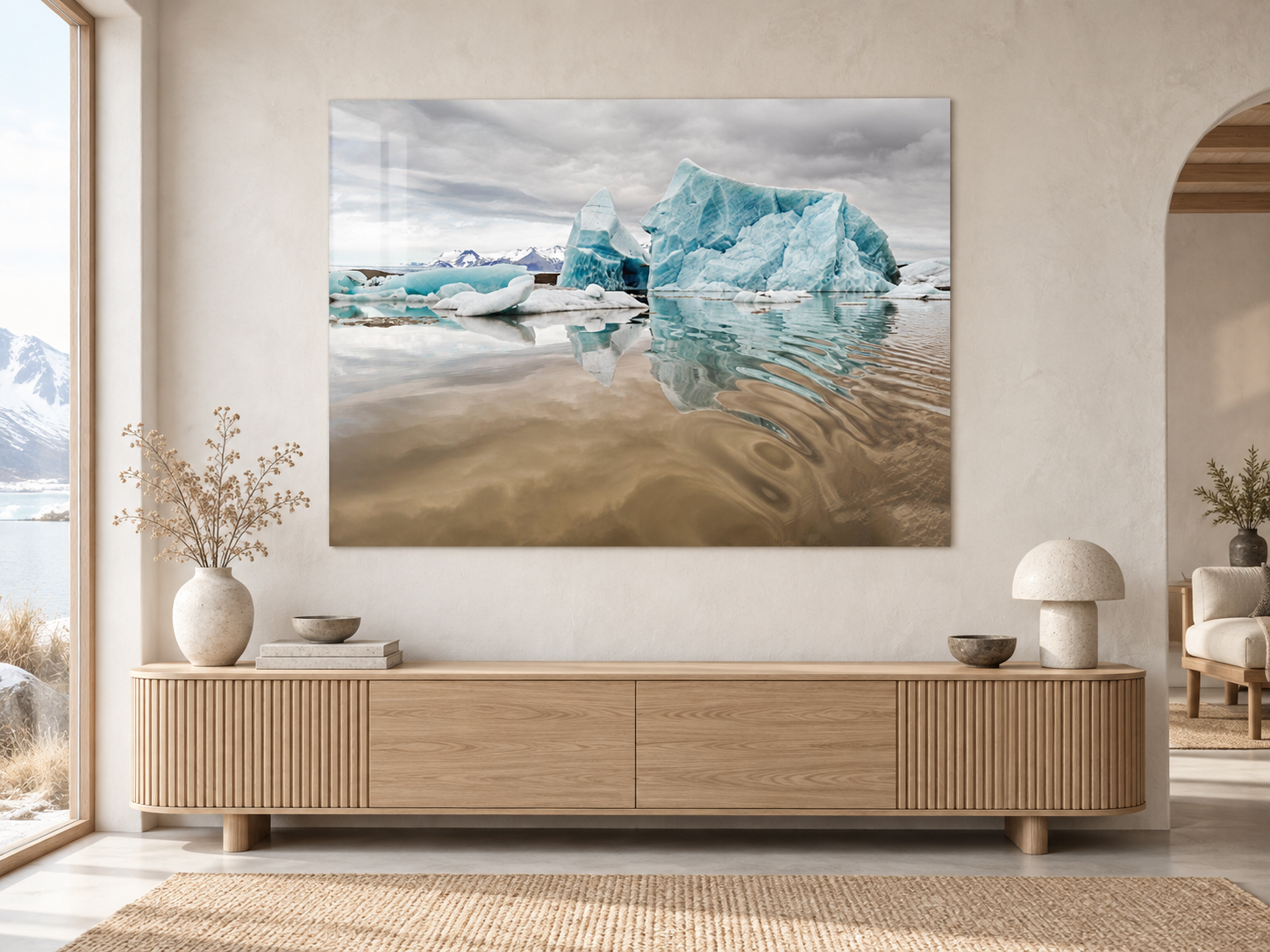 Visualisation d&rsquo;int&eacute;rieur avec l&rsquo;&oelig;uvre photographique &laquo; J&ouml;kuls&aacute;rl&ograve;n glacier lagoon 1, Island &raquo; d&rsquo;Andr&eacute; Wagner ; il ne s&rsquo;agit pas d&rsquo;une installation photographi&eacute;e.