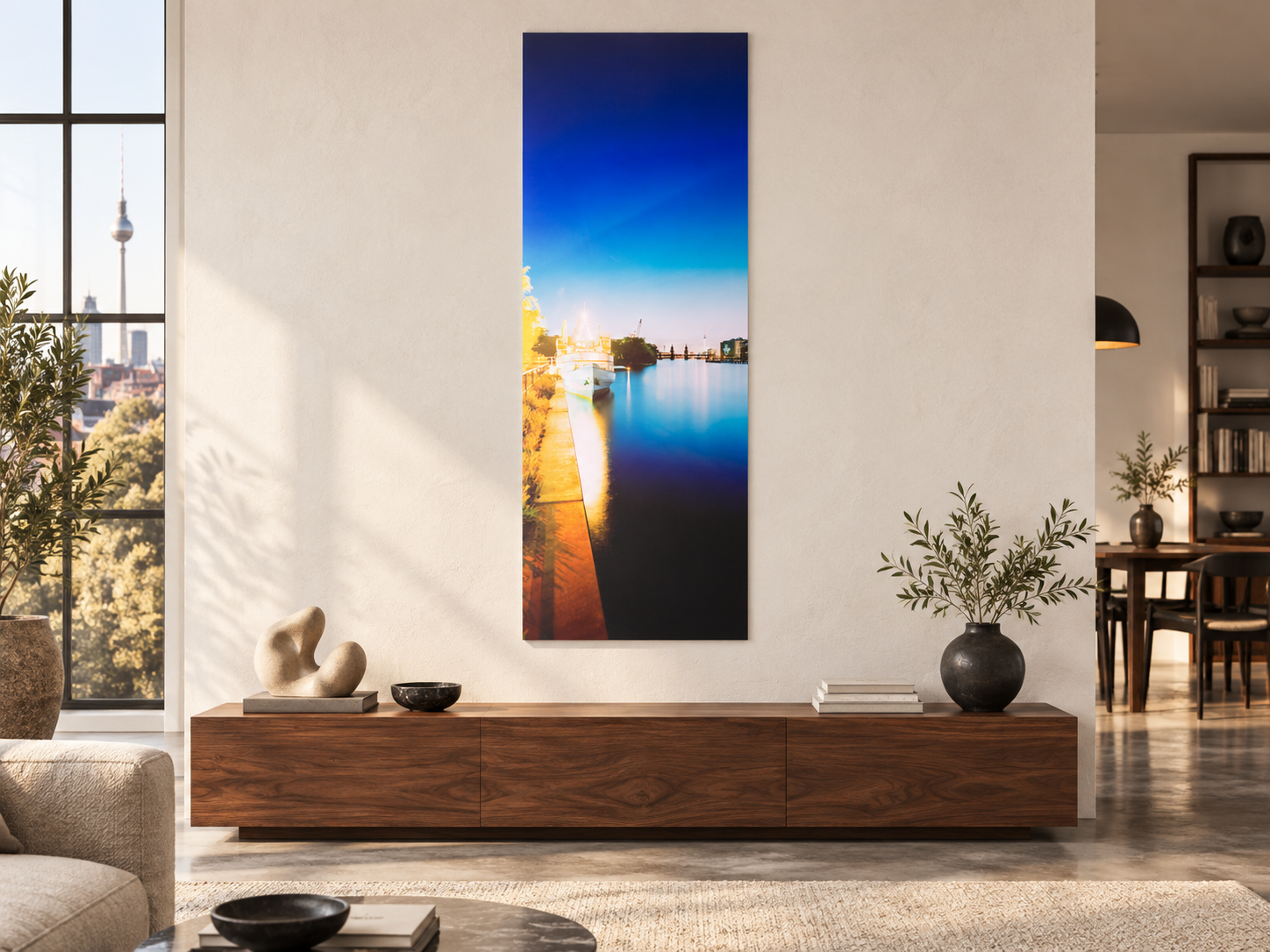 Visualisation d’intérieur avec l’œuvre photographique « Media Spree 2 » d’André Wagner ; il ne s’agit pas d’une installation photographiée.