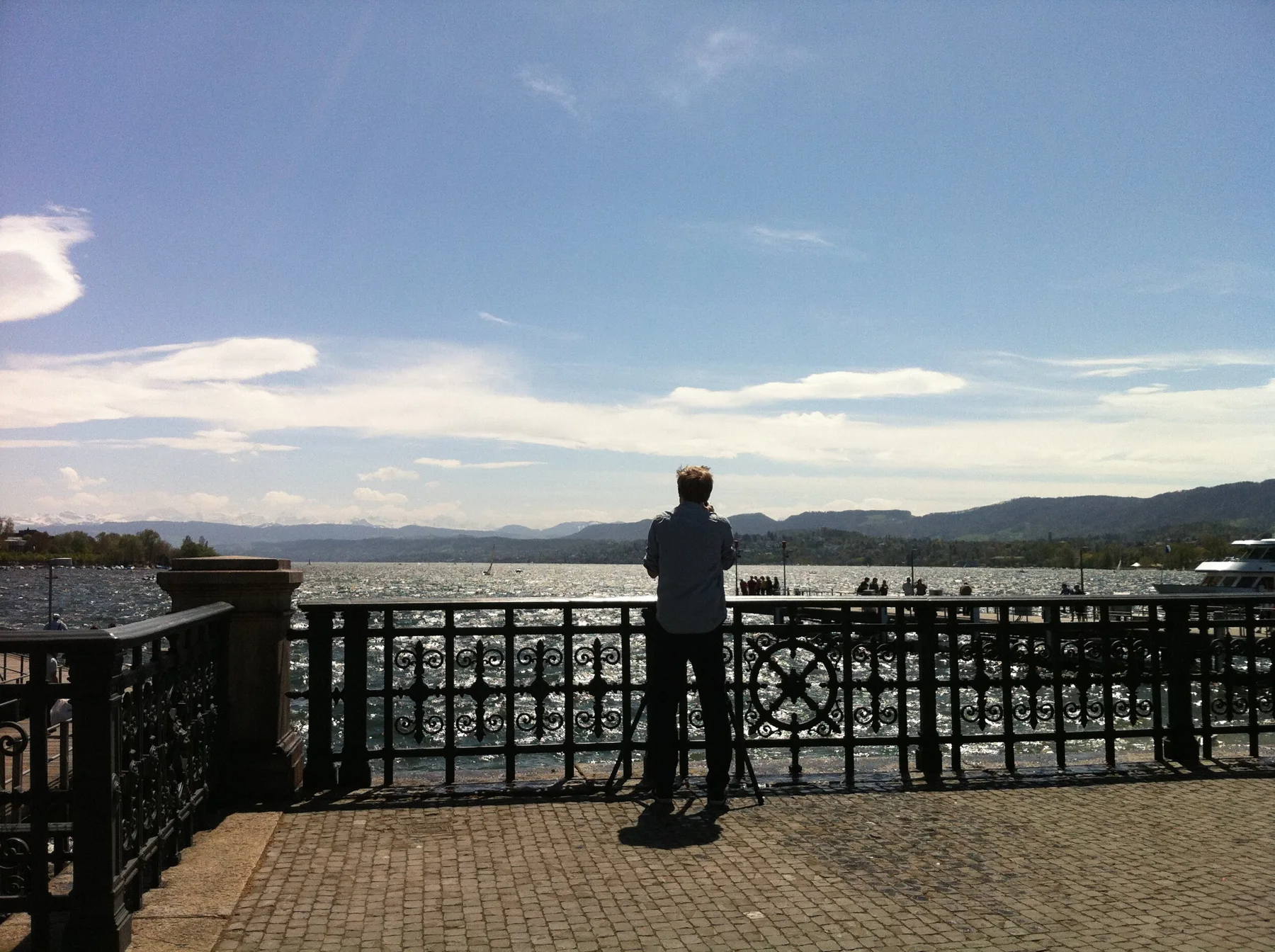 Person at a railing overlooking an urban landscape
