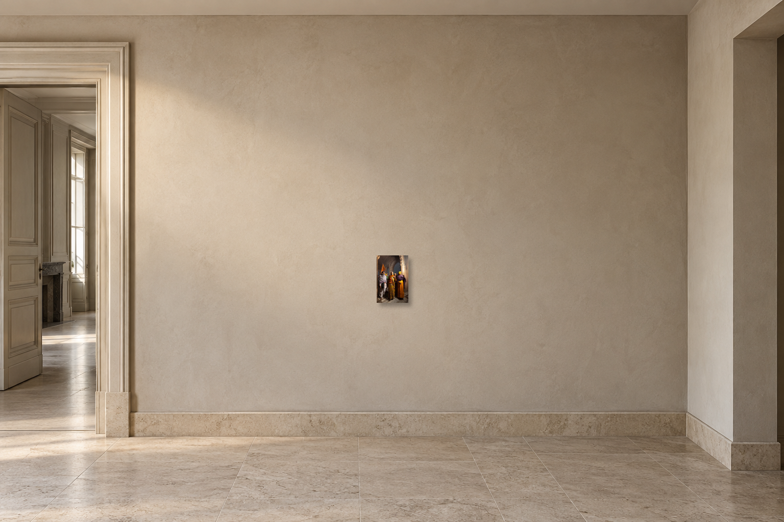 Visualisation d’intérieur avec l’œuvre photographique « Pilgrim family, Indien » d’André Wagner ; il ne s’agit pas d’une installation photographiée.