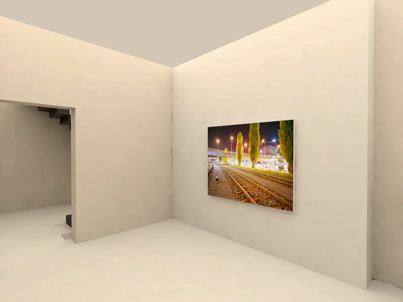 Interior visualization with a photograph of city lights at night