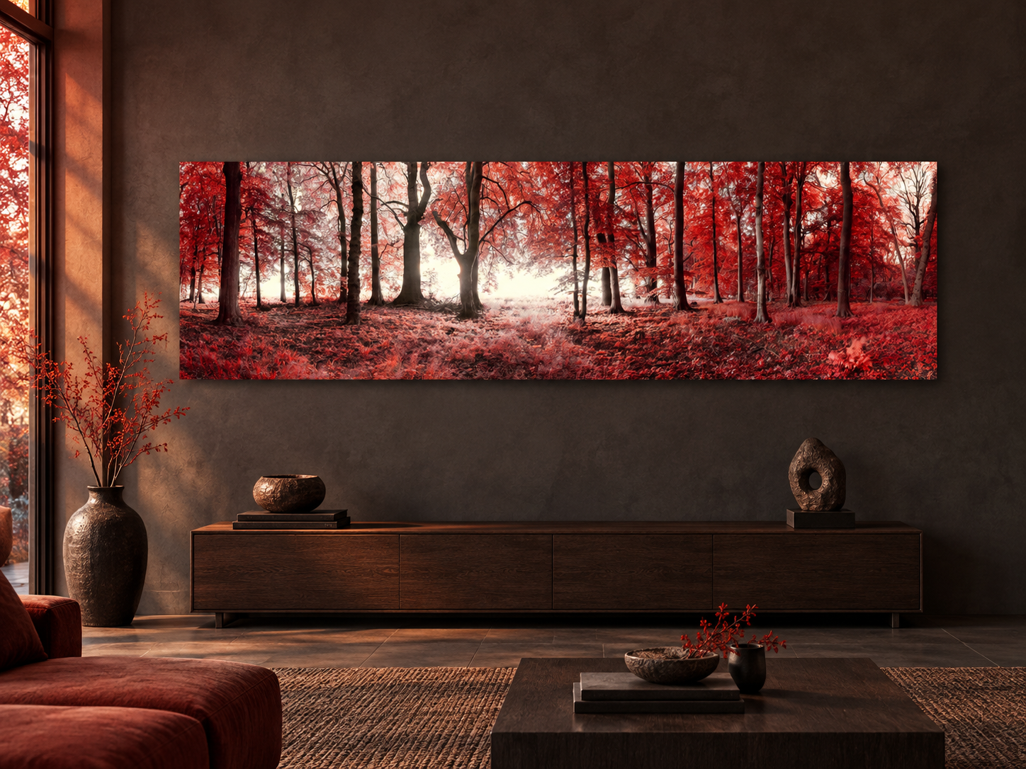 Visualisation d’intérieur avec l’œuvre photographique « Realm of Enchanted Shadows: A Fairytale Infrared Oasis » d’André Wagner ; il ne s’agit pas d’une installation photographiée.