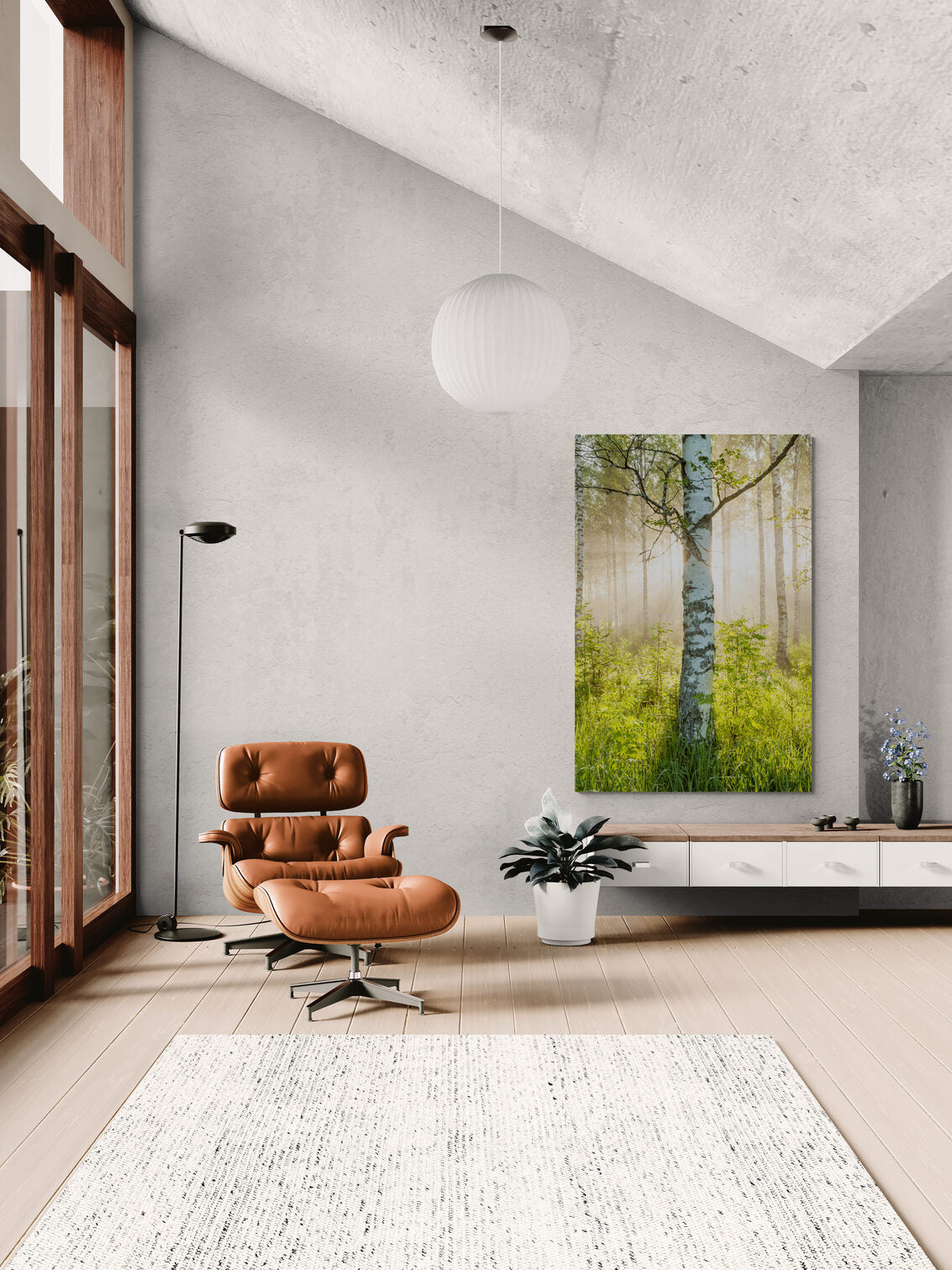 Visualisation d’intérieur avec l’œuvre photographique « Sacred light, Finnland » d’André Wagner ; il ne s’agit pas d’une installation photographiée.