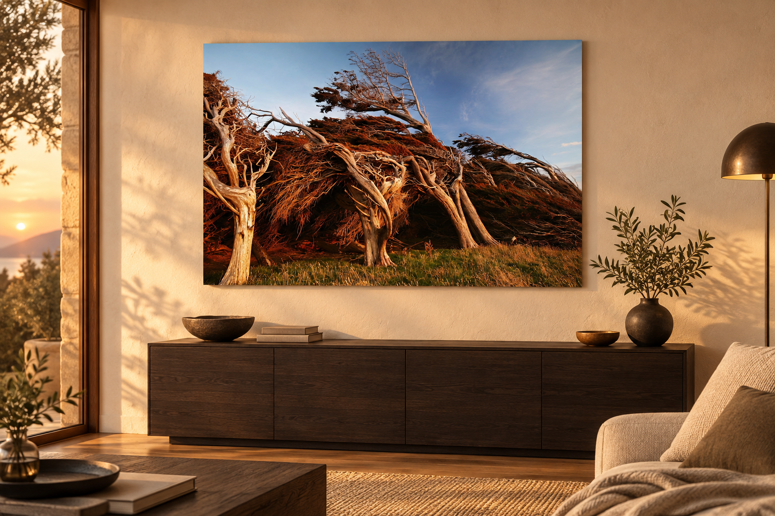 Visualisation d’intérieur avec l’œuvre photographique « Slope point 1, Neuseeland » d’André Wagner ; il ne s’agit pas d’une installation photographiée.