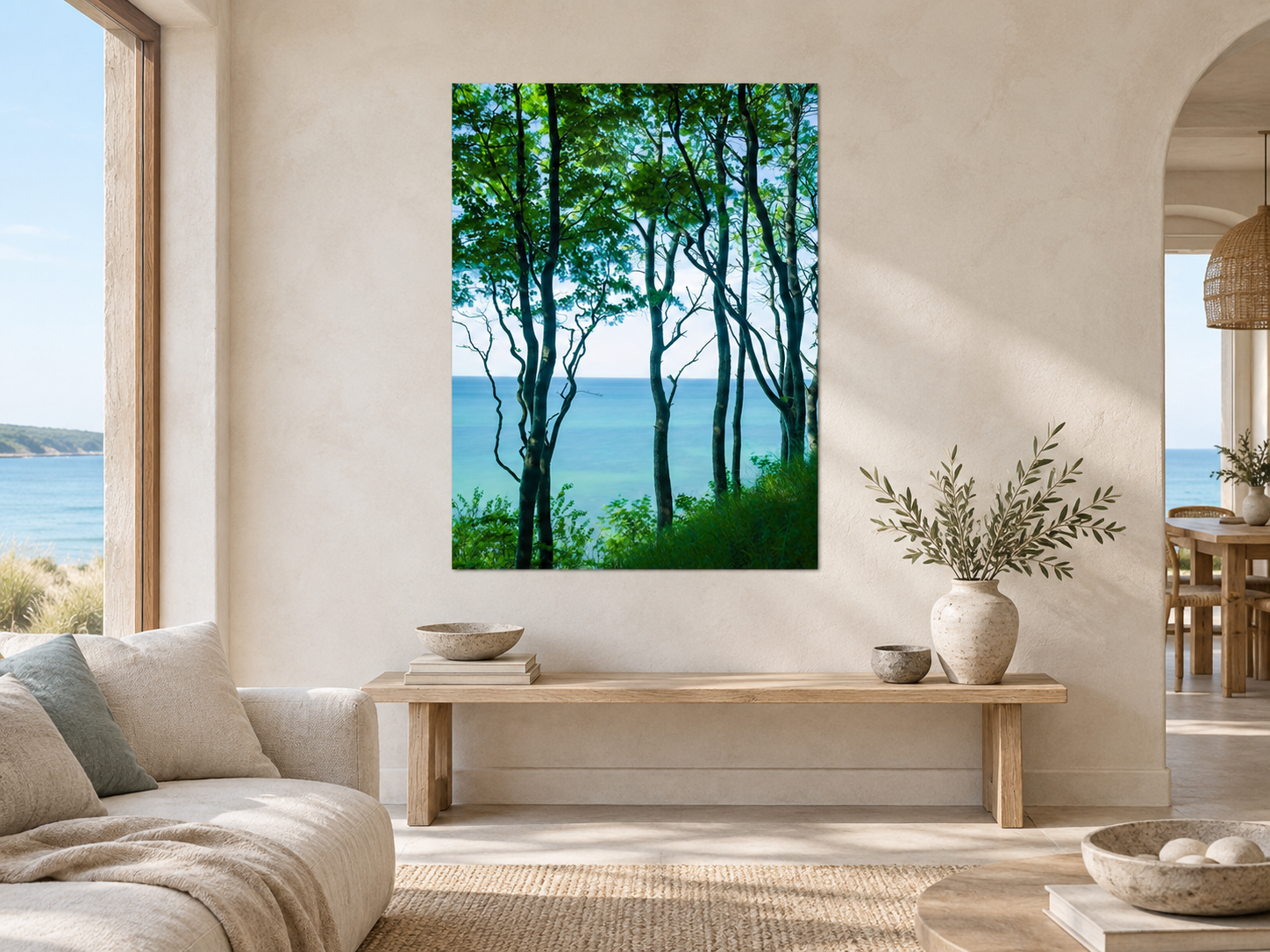 Visualisation d’intérieur avec l’œuvre photographique « Whispering trees by the sea, Deutschland » d’André Wagner ; il ne s’agit pas d’une installation photographiée.