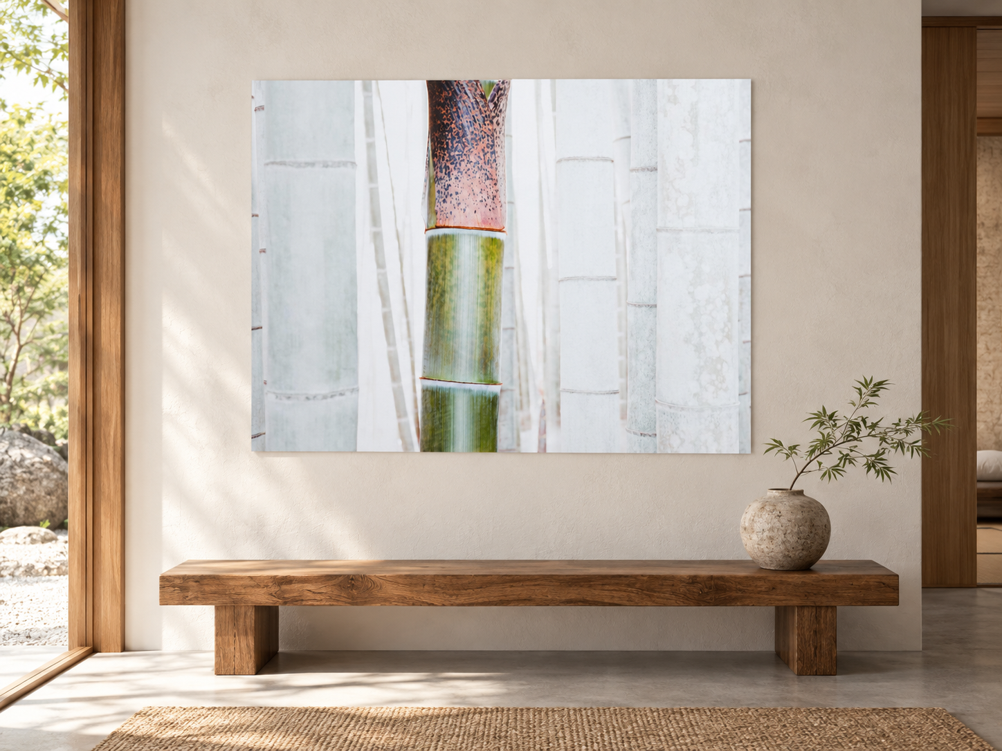 Visualisation d’intérieur avec l’œuvre photographique « White bamboo 1, Japan » d’André Wagner ; il ne s’agit pas d’une installation photographiée.