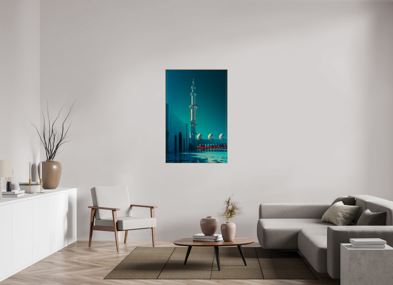 Vertical Silence · 82 × 124 cm · ChromaLuxe · glänzend · Aluminiumrahmen 25 mm · Gold