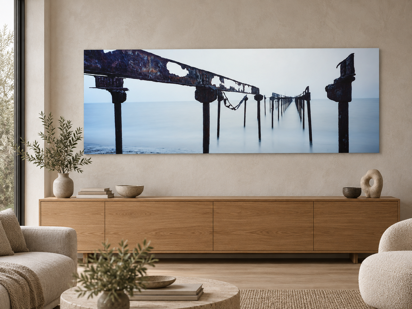 KI-generierte Raumvisualisierung – Rust Bridge, Indien. Darstellung dient der Orientierung zu Größe und Wirkung; keine fotografierte Installation.