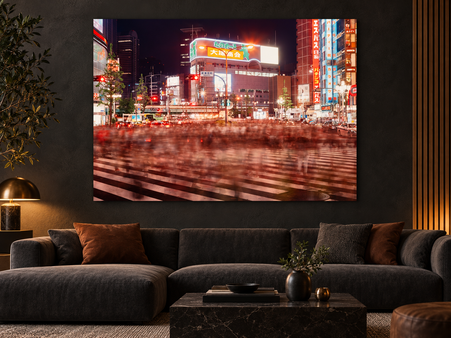 KI-generierte Raumvisualisierung – Tokyo Shinjuku 4, Japan. Darstellung dient der Orientierung zu Größe und Wirkung; keine fotografierte Installation.
