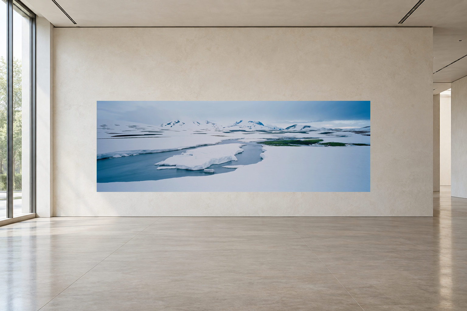 ISLAND SPRING, ISLAND — Raumansicht für Edition 87 × 262 cm; vollständiges unverändertes Original, freie Bildachse.