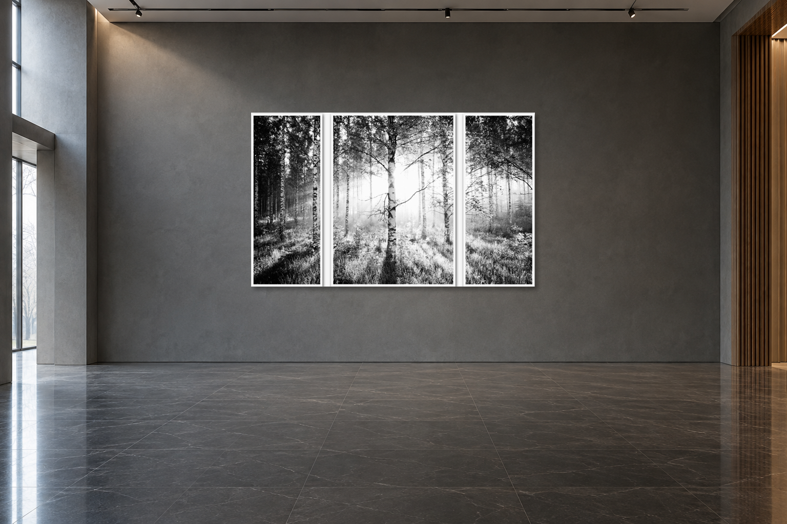 BIRKENWALD – TRIPTYCHON, FINNLAND — vue d’intérieur, 151,2 × 226 cm, en trois parties